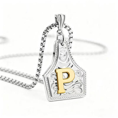 FT: Golden & Silver Exquisite Letter Pendant Embossed Necklace - Silver - P - image 45