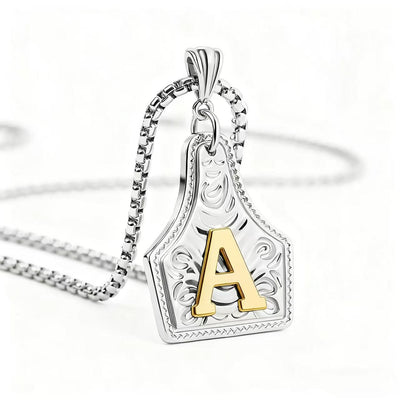 FT: Golden & Silver Exquisite Letter Pendant Embossed Necklace - Silver - A - image 30