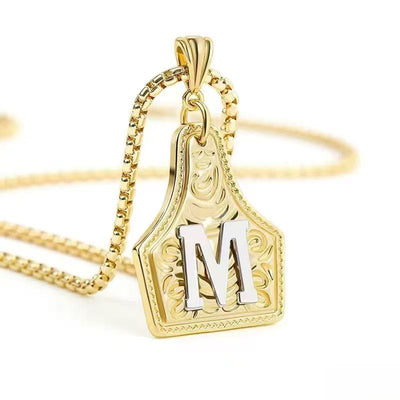 FT: Golden & Silver Exquisite Letter Pendant Embossed Necklace - Golden - M - image 16