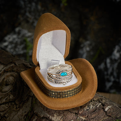 Silver Bohemian Style Inlaid Turquoise Feather Ring - image 2