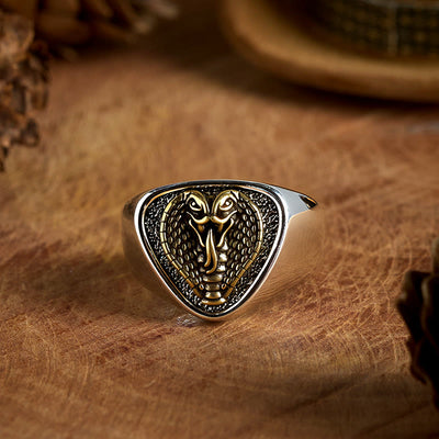FT: Retro Western Style Fierce Snakehead Ring - Snakehead - image 0