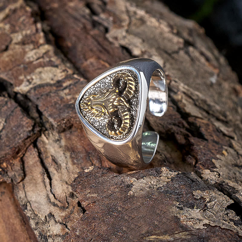 Vintage Western Style Carved Ram Head Ring - image 4