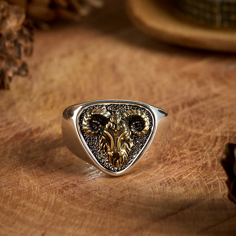 FT: Vintage Western Style Carved Ram Head Ring - Ram Head - image 0