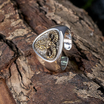 Vintage Western Style Carved Ram Head Ring - image 4