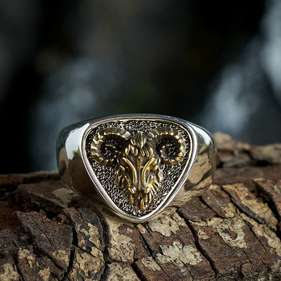 Vintage Western Style Carved Ram Head Ring - image 3