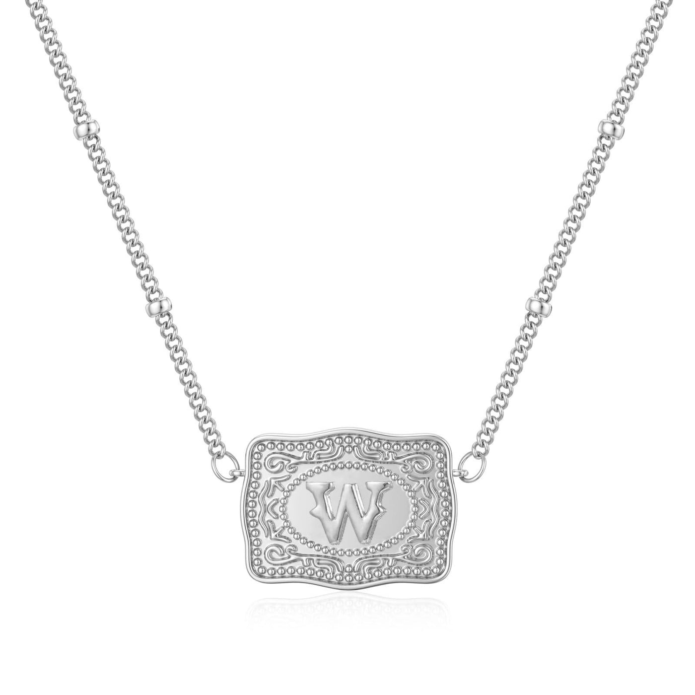 FREE Today：Gold & Silver Mini Embossed Initial Letter Necklace - Silver - W - image 50