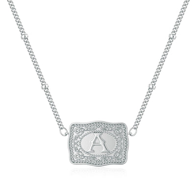 FREE Today：Gold & Silver Mini Embossed Initial Letter Necklace - Silver - A - image 28