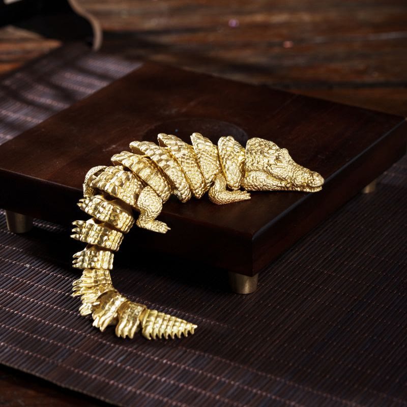 Movable Gold Crocodile Articulated Brooch Suit Accessory - Golden - image 0