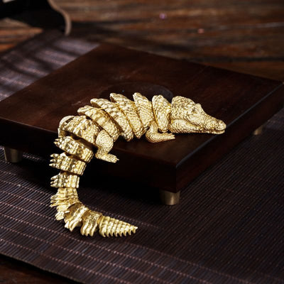 Movable Gold Crocodile Articulated Brooch Suit Accessory - Golden - image 0