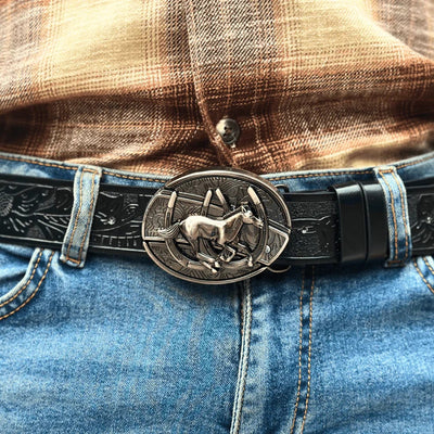 Men's DIY Galloping Horse Hidden Folding Knife Leather Belt - image 4