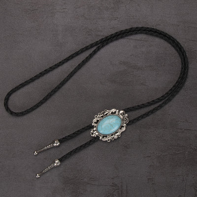 Retro Western Turquoise Elliptical Pendant Bolo Tie - #3 - image 3