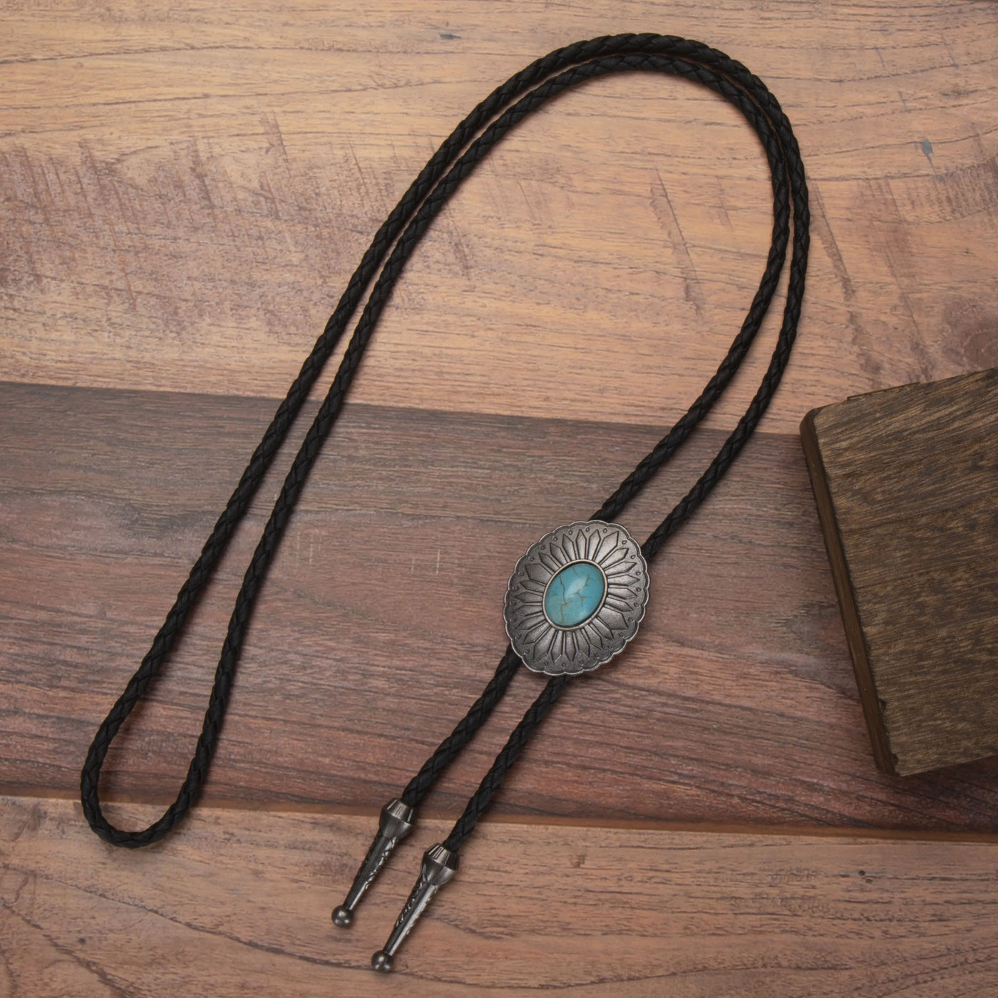Exquisite Silver Oval Plate Turquoise Pendant Bolo Tie - #3 - image 4