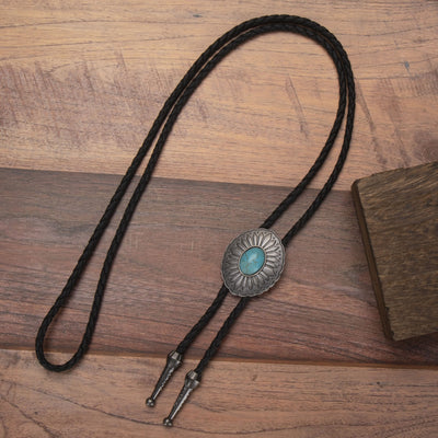 Exquisite Silver Oval Plate Turquoise Pendant Bolo Tie - #3 - image 4