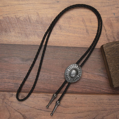 Exquisite Silver Oval Plate Turquoise Pendant Bolo Tie - #4 - image 5