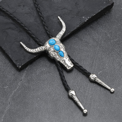 Western Turquoise Bull Pendant Bolo Tie - Silver - image 0