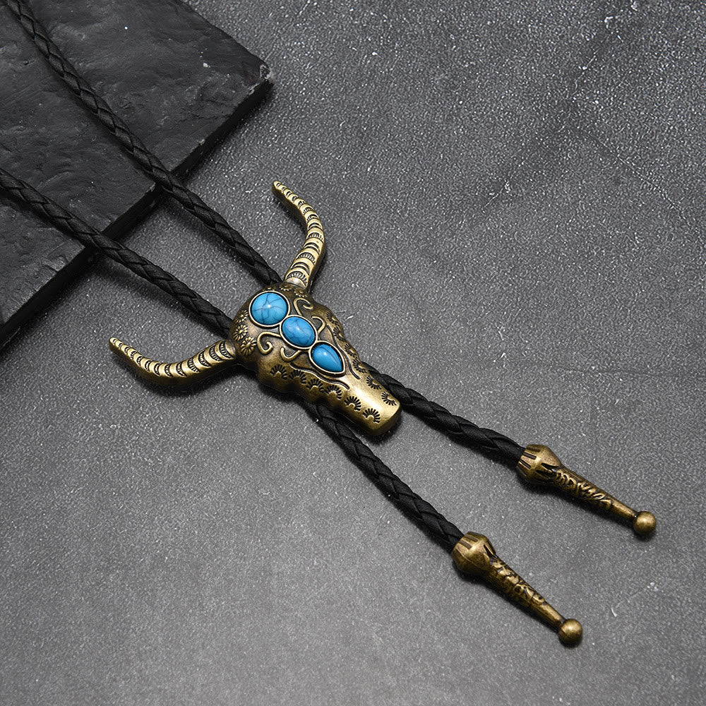 FREE Today: Western Turquoise Bull Pendant Bolo Tie - Brass - image 4