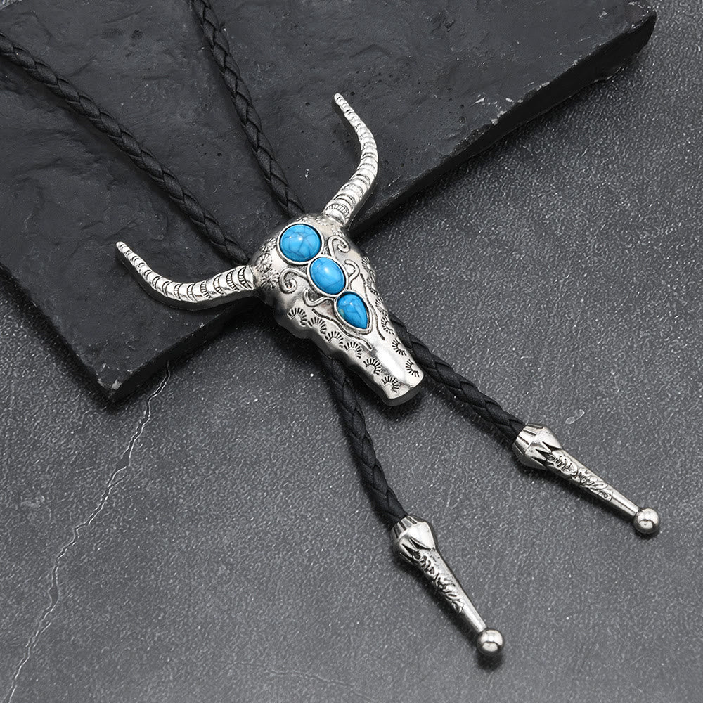 FREE Today: Western Turquoise Bull Pendant Bolo Tie - Silver - image 0