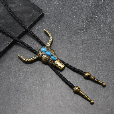 Western Turquoise Bull Pendant Bolo Tie - Brass - image 4