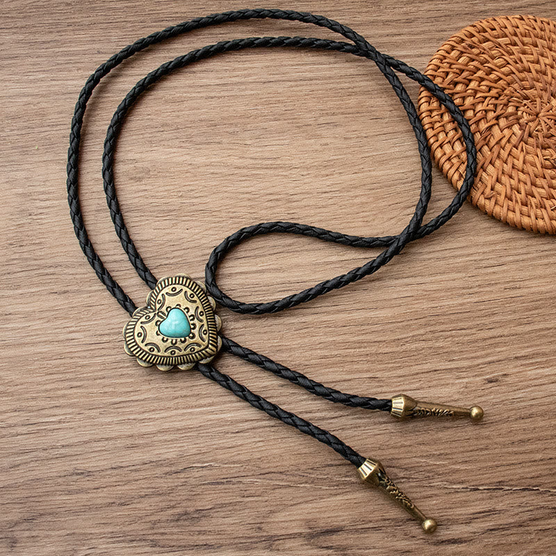 FREE Today: Creative Heart Shaped Turquoise Pendant Bolo Tie - Brass - image 2