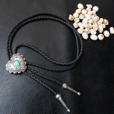 FREE Today: Creative Heart Shaped Turquoise Pendant Bolo Tie - Silver - image 3