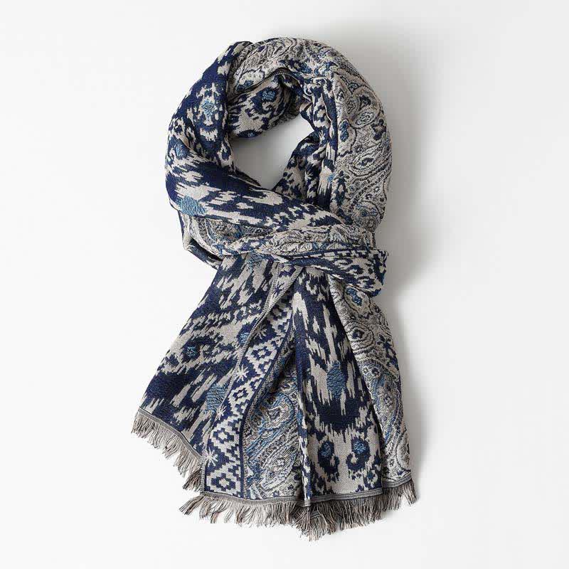 Ethnic Style Pattern Casual Scarf With Delicate Fringe - Navy #2 - image 5