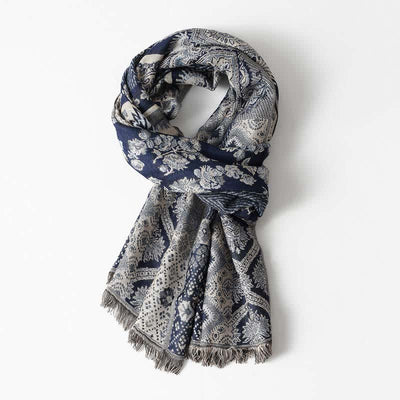 Ethnic Style Pattern Casual Scarf With Delicate Fringe - Navy #1 - image 1