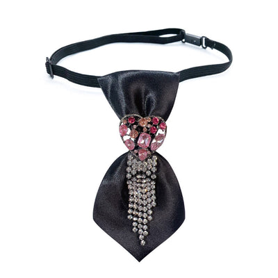 Heart Shaped Diamond Studded Tassel Black Necktie - Black - image 0