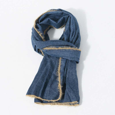 Retro & Chic Solid Color Scarf With Furry Trim - image 6