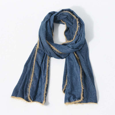 Retro & Chic Solid Color Scarf With Furry Trim - Navy - image 5