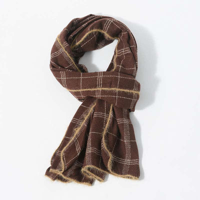 Timeless Classic Plaid Pattern Scarf With Furry Trim - image 1