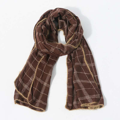 Timeless Classic Plaid Pattern Scarf With Furry Trim - Coffee - image 0