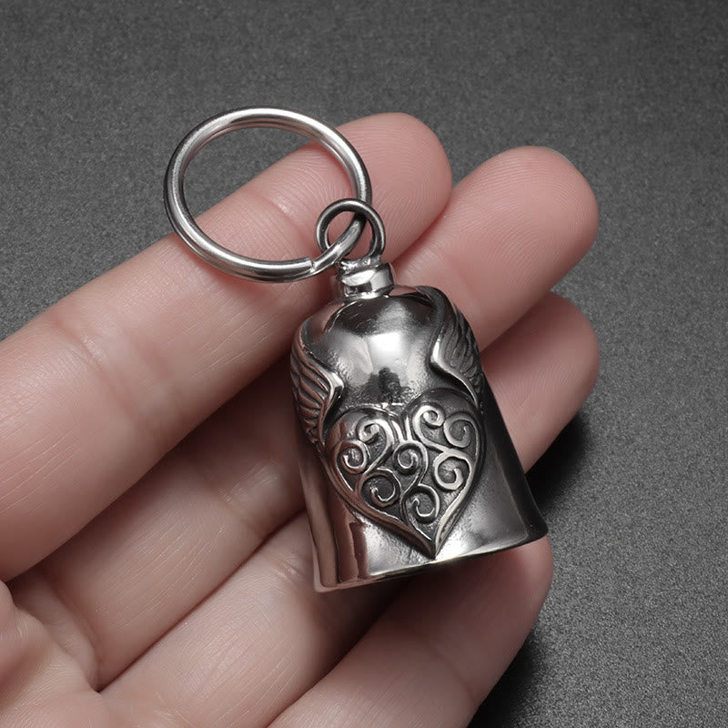 Vintage Silver Wing Heart Bell Keychain - image 4