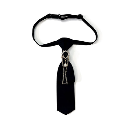 Pre-tied Khaki White Diamond Pearl Fashionable Short Necktie - Black - image 2