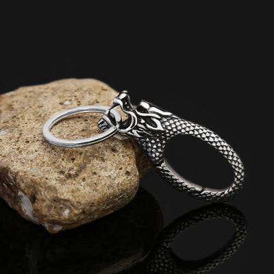 Delicate Antique Silver Dragon Head Keychain - image 3