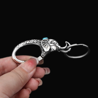 Elephant Head Keychain With Turquoise Stone - image 2