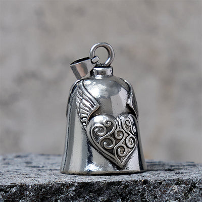 Vintage Silver Wing Heart Bell Keychain - image 2