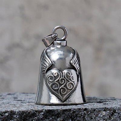 Vintage Silver Wing Heart Bell Keychain - Pendant - image 1