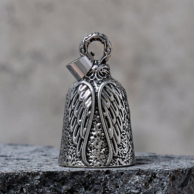 Vintage Angel Wing Motorcycle Bell Keychain - Silver - Pendant - image 1