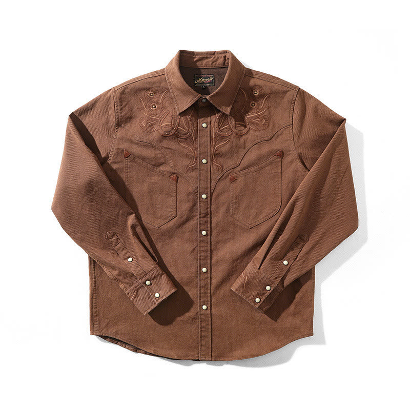 Vintage Floral Scrolls Horseshoe Rivet Western Cowboy Shirt - Coffee - 3XL - image 1