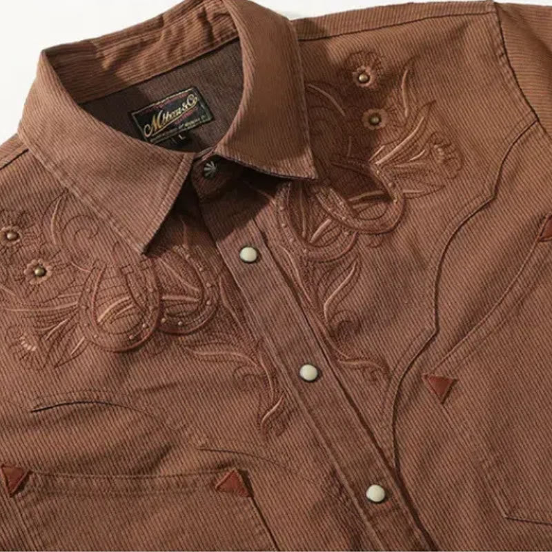Vintage Floral Scrolls Horseshoe Rivet Western Cowboy Shirt - image 3