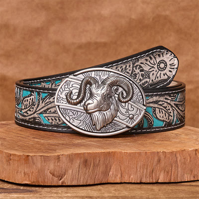 Men's DIY Goat Hidden Folding Knife Leather Belt - Goat - Gray Floral Belt - 42 - image 10