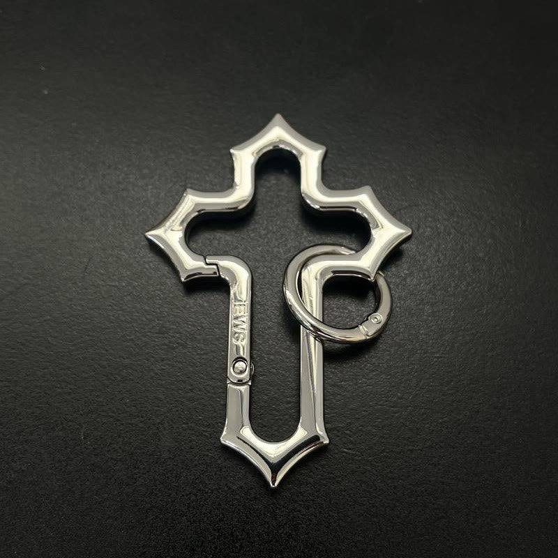 Hollow-out Design Cross Alloy Keychain With Ring - Silver - image 2