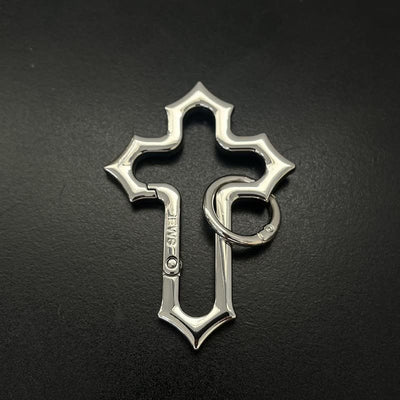 Hollow-out Design Cross Alloy Keychain With Ring - Silver - image 2