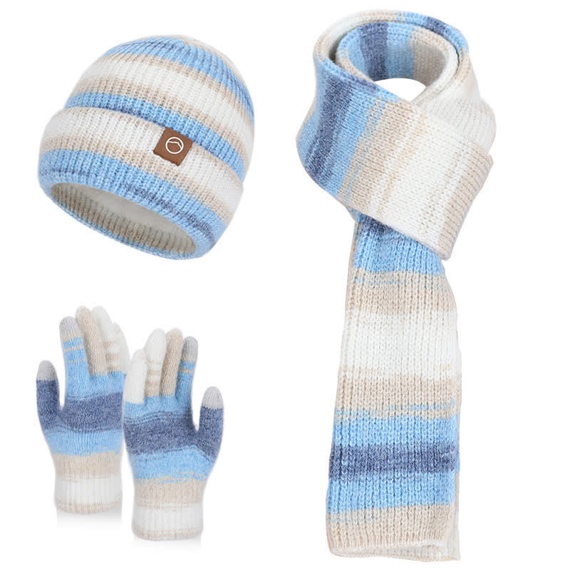 3PCS Multicolour Neutral Stripes Hat Scarf Gloves Set - Blue - Adjustable (21 5/8"-23 5/8") - image 12