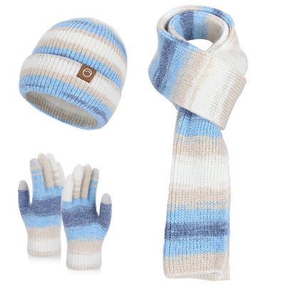 3PCS Multicolour Neutral Stripes Hat Scarf Gloves Set - Blue - Adjustable (21 5/8"-23 5/8") - image 12