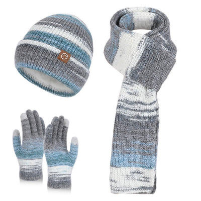 3PCS Multicolour Neutral Stripes Hat Scarf Gloves Set - Gray - Adjustable (21 5/8"-23 5/8") - image 15