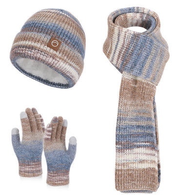 3PCS Multicolour Neutral Stripes Hat Scarf Gloves Set - Coffee - Adjustable (21 5/8"-23 5/8") - image 17