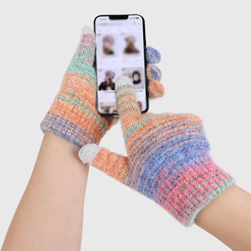 3PCS Multicolour Neutral Stripes Hat Scarf Gloves Set - image 6