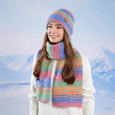 3PCS Multicolour Neutral Stripes Hat Scarf Gloves Set - image 1
