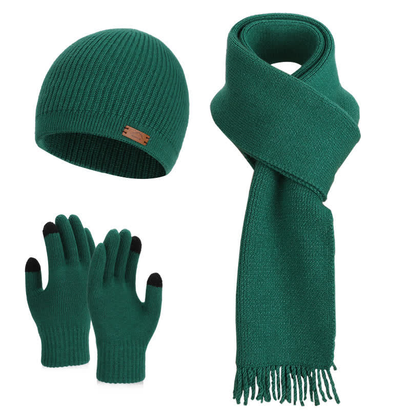 3Pcs Solid Color Knitted Beanie Hat Scarf Gloves Set - Green - Adjustable (21 5/8"-23 5/8") - image 15